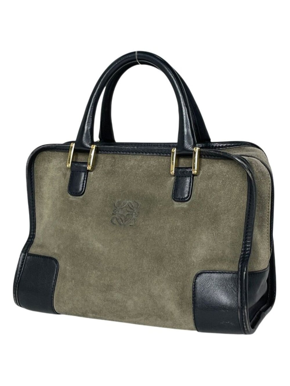 Loewe Amazona 28 Handbag Anagram Logo Suede Khaki